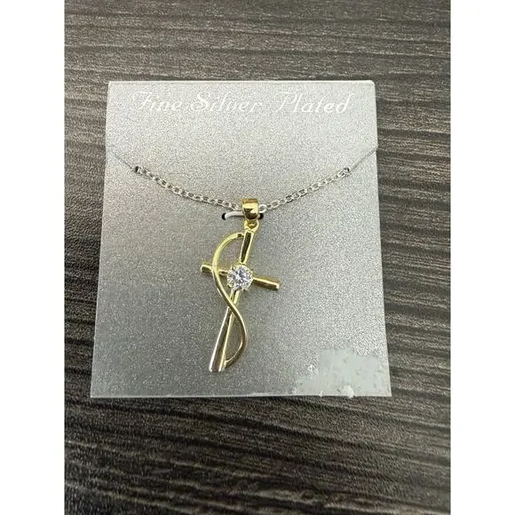 NWT Fine Silver Plated Gold and Silver Cross Necklace - Picture 1 of 2